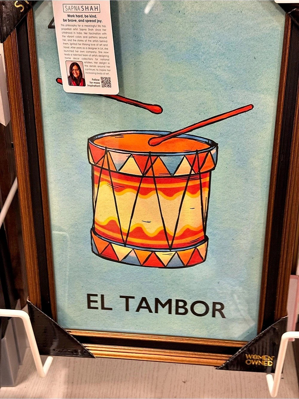 El Tambor Framed Art Poster Blue & Orange by Shapna Shah 18”x12”